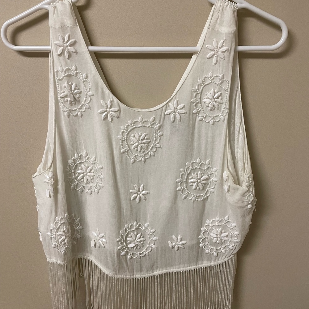 Fringe beaded crop top